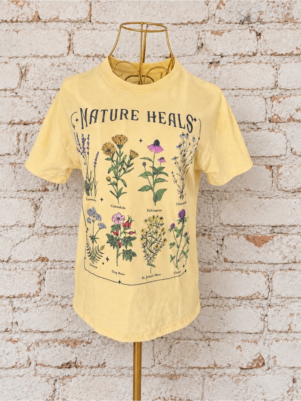 Nature Heals Botanical Graphic Tee Yellow Wildflower Shirt